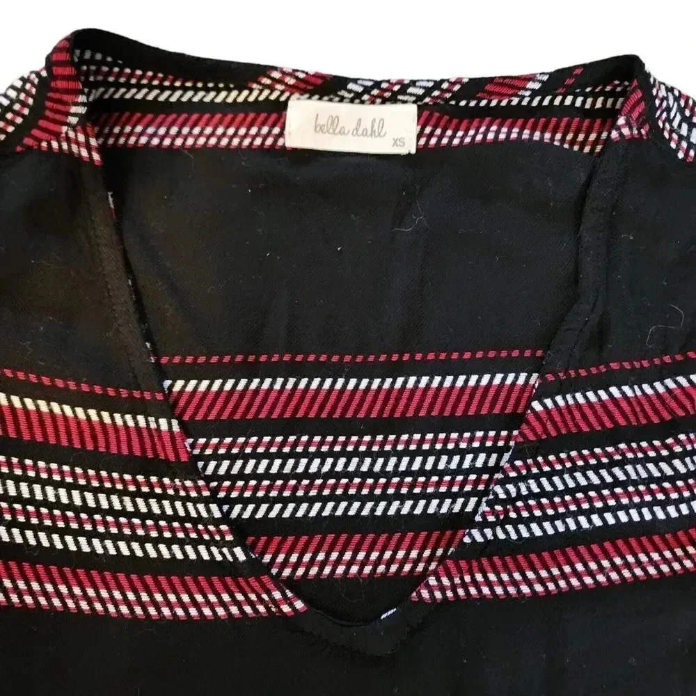 Anthropologie Bella Dahl Tunic Dress XS Black Red Striped Cold Shoulder Sleeve